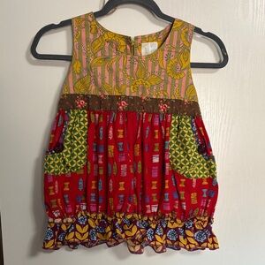 MATILDA JANE Paint by Numbers Patchwork Boho Dress  Ruffle Hem and Pockets 10